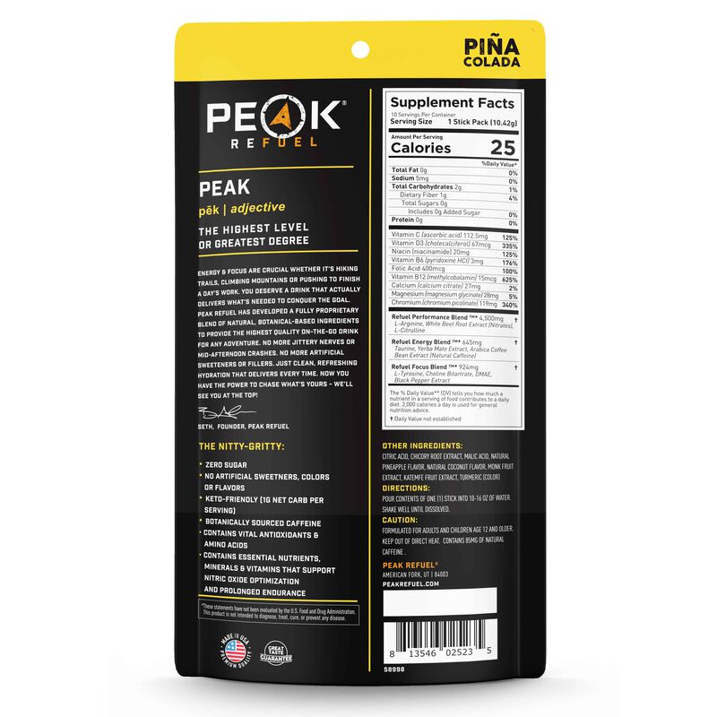 Peak Refuel Pina Colada Re-Energizing Drink Sticks image number 2